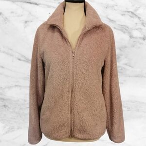 Uniqlo Full Zip Mock Neck Fluffy Teddy Jacket in Light Pink -Sz M Open To Offers